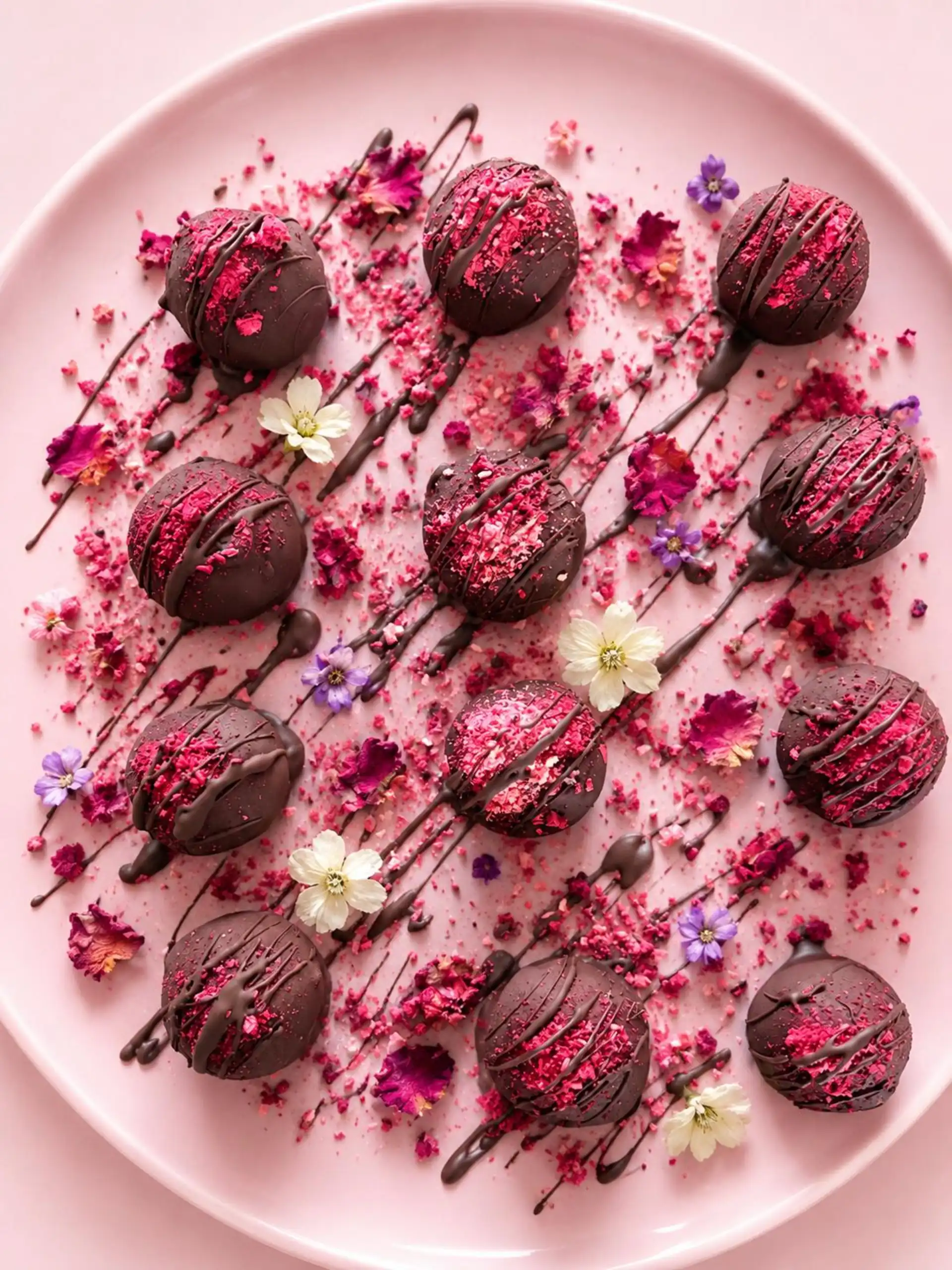 Pralinen mit essbaren Blüten als Hochzeitsdessert